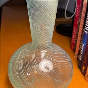 Dansk Glass Vase with White Swirl Design